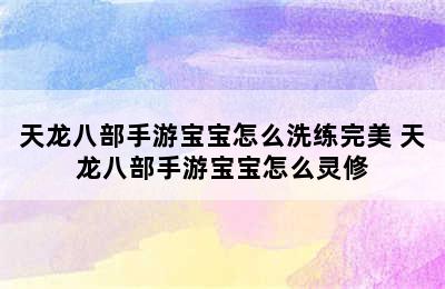 天龙八部手游宝宝怎么洗练完美 天龙八部手游宝宝怎么灵修